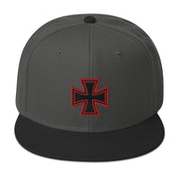 Red Heavy Metal Biker Cross Symbol Embroidered Flat Bill Cap embroidered snapback hat, product image 25