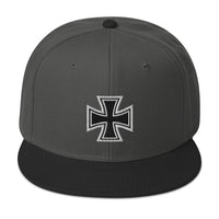 White Heavy Metal Biker Cross Symbol Embroidered Flat Bill Cap embroidered snapback hat, product image 1