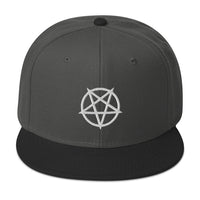 White Inverted Pentagram Occult Symbol Embroidered Flat Bill Cap embroidered snapback hat, product image 1