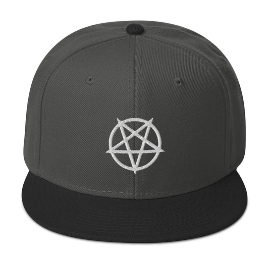 White Inverted Pentagram Occult Symbol Embroidered Flat Bill Cap embroidered snapback hat, product image 1
