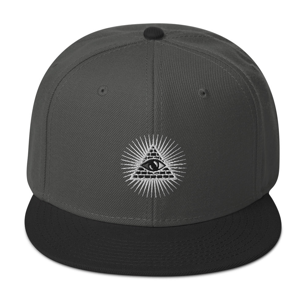 White Illuminati All Seeing Psychic Eye Embroidered Flat Bill Cap Snapback Hat