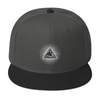 White Illuminati All Seeing Psychic Eye Embroidered Flat Bill Cap embroidered snapback hat, product image 1