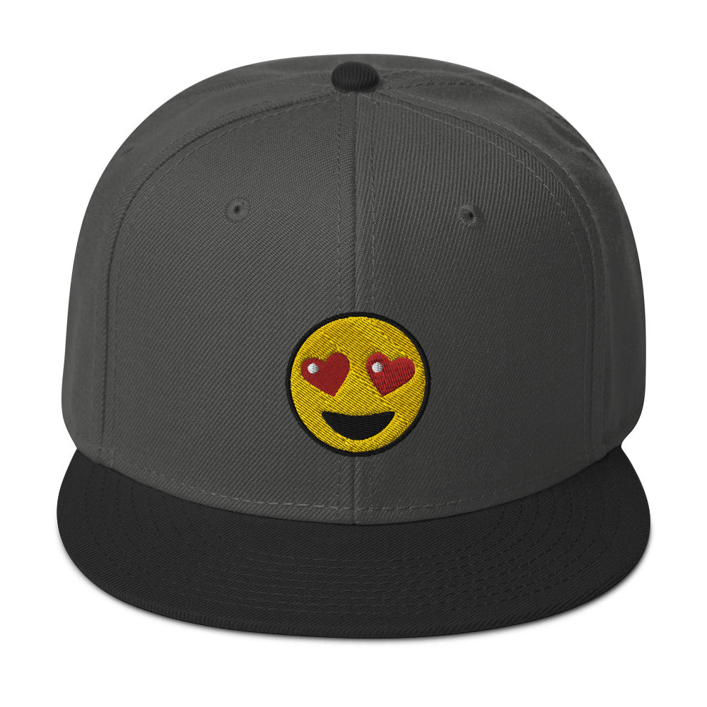 Heart-Eyes Emoji Embroidered Emoticon Flat Bill Cap Snapback Hat