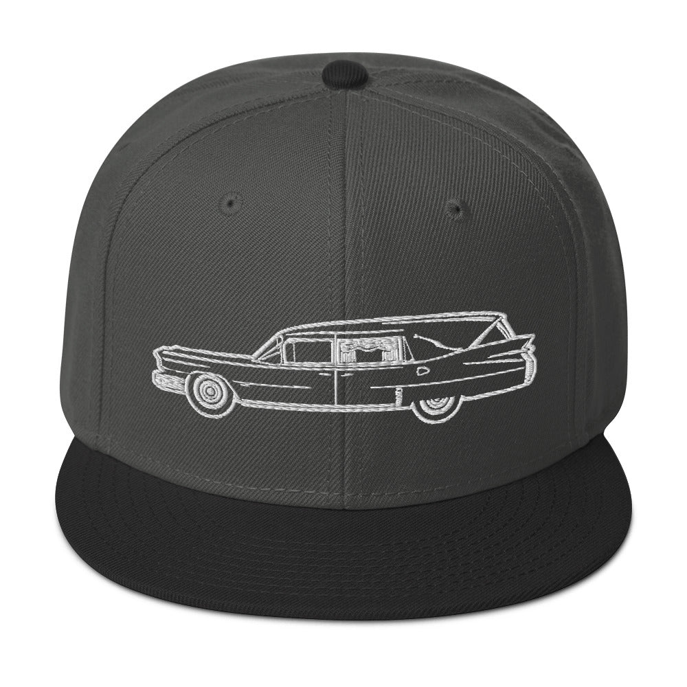 Hearse Funeral Car Embroidered Casket Coat Flat Bill Cap Snapback Hat