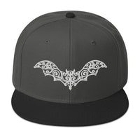 White Gothic Vine Wrought Iron Bat Embroidered Flat Bill Cap embroidered snapback hat, product image 1