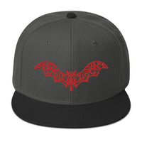 Red Gothic Vine Wrought Iron Bat Embroidered Flat Bill Cap embroidered snapback hat, product image 25