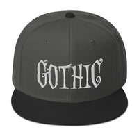 White Gothic Dramatic Style Embroidered Flat Bill Cap embroidered snapback hat, product image 25