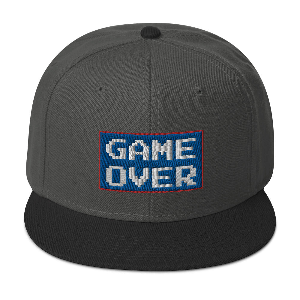 Game Over 8 Bit Embroidered 80's Retro Style Flat Bill Cap Snapback Hat