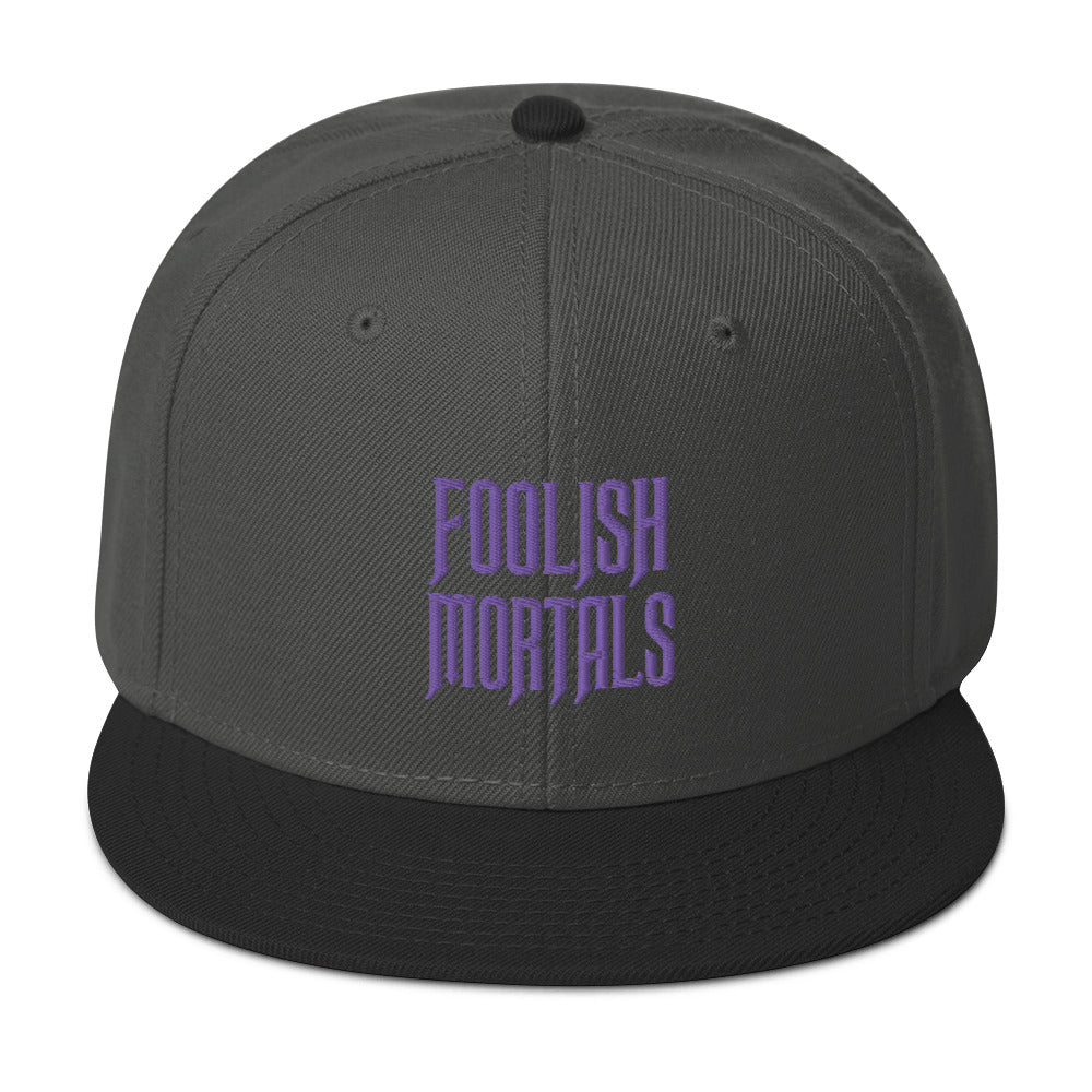 Purple Foolish Mortals Haunted Mansion Embroidered Flat Bill Cap Snapback Hat