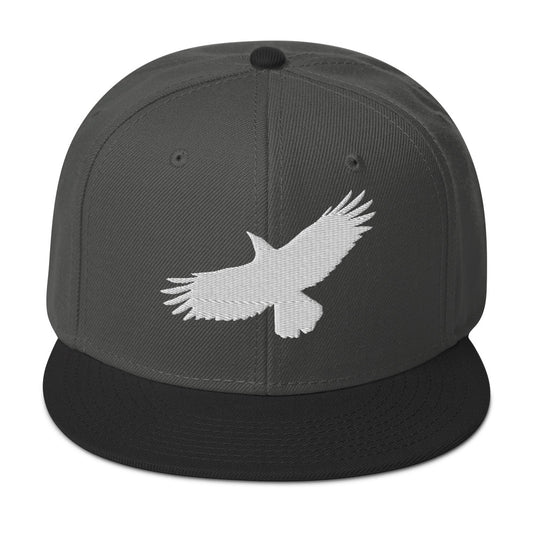 Flying Raven Black Bird Embroidered Flat Bill Cap embroidered snapback hat, product image 1