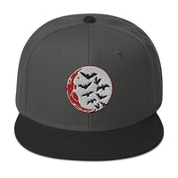 Flying Bats over a Blood Moon Embroidered Flat Bill Cap embroidered snapback hat, product image 25