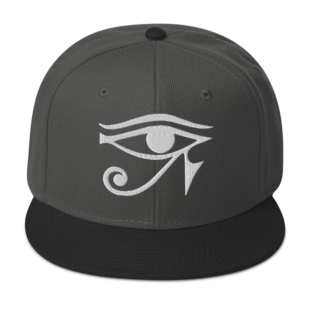 White Eye of Ra Egyptian Goddess Embroidered Flat Bill Cap Snapback Hat