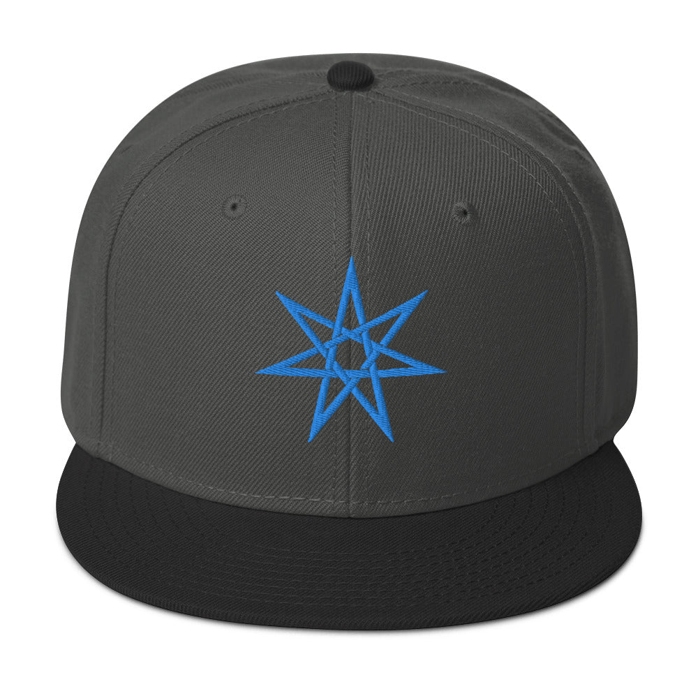 Blue Elven Star Witchcraft Symbol Embroidered Flat Bill Cap Snapback Hat