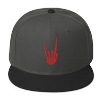 Red Bone Hand Devil Horns Metal Sign Embroidered Flat Bill Cap embroidered snapback hat, product image 25