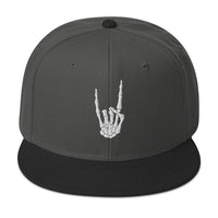 White Bone Hand Devil Horns Metal Sign Embroidered Flat Bill Cap embroidered snapback hat, product image 25