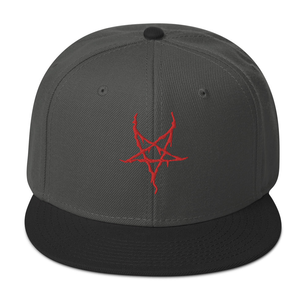 Red Inverted Pentagram Black Metal Style Embroidered Flat Bill Cap Snapback Hat