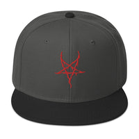 Red Inverted Pentagram Black Metal Style Embroidered Flat Bill Cap embroidered snapback hat, product image 25