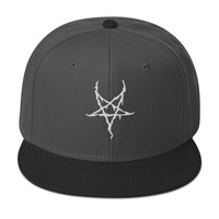 White Inverted Pentagram Black Metal Style Embroidered Flat Bill Cap embroidered snapback hat, product image 1