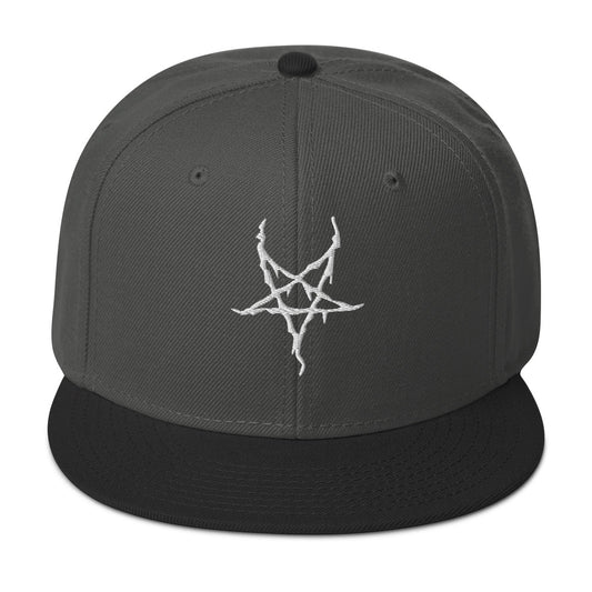 White Inverted Pentagram Black Metal Style Embroidered Flat Bill Cap embroidered snapback hat, product image 1
