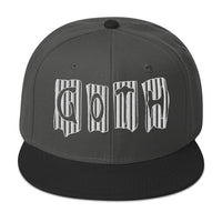 Black and White Vertical Stripe Goth Embroidered Flat Bill Cap embroidered snapback hat, product image 1