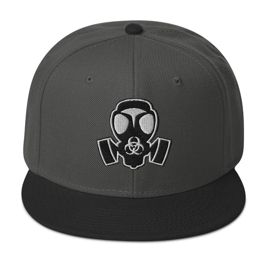 White Bio Hazard Gas Mask Embroidered Flat Bill Cap embroidered snapback hat, product image 1