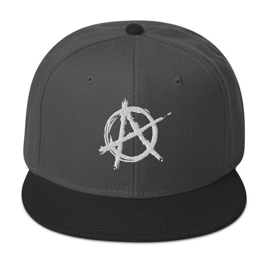 White Anarchy Sign Punk Rock Chaos Embroidered Flat Bill Cap embroidered snapback hat, product image 1