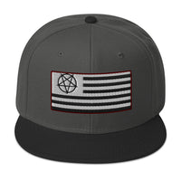 American Satanist Inverted Pentagram U.S. Flag Embroidered Flat Bill Cap embroidered snapback hat, product image 1