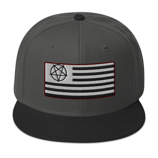 American Satanist Inverted Pentagram U.S. Flag Embroidered Flat Bill Cap embroidered snapback hat, product image 1