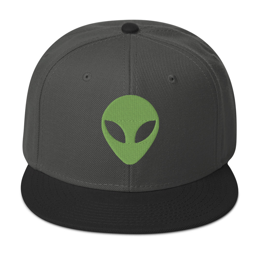 Alien Face Little Green Men Embroidered Flat Bill Cap Snapback Hat