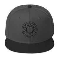 Black 9 Point Star Pentagram Occult Symbol Embroidered Flat Bill Cap embroidered snapback hat, product image 25