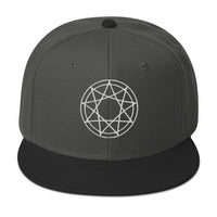 White 9 Point Star Pentagram Occult Symbol Embroidered Flat Bill Cap embroidered snapback hat, product image 1