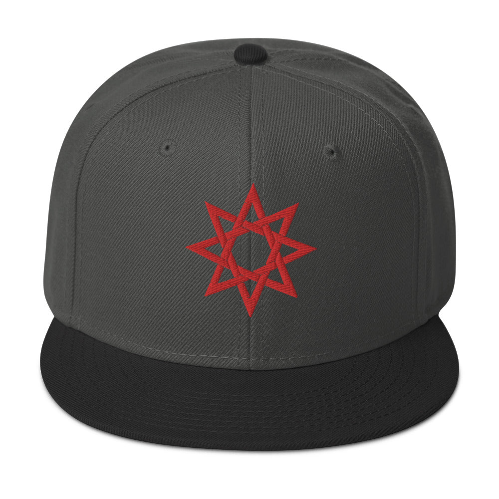 Red 8 Point Star Octagram Anu God Embroidered Flat Bill Cap Snapback Hat