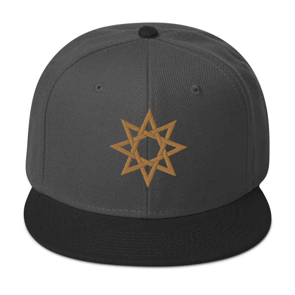 Gold 8 Point Star Octagram Anu God Embroidered Flat Bill Cap Snapback Hat
