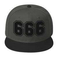 Black 666 The Number of the Beast Evil Embroidered Flat Bill Cap embroidered snapback hat, product image 25