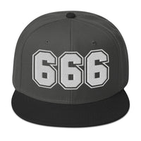 White 666 The Number of the Beast Evil Embroidered Flat Bill Cap embroidered snapback hat, product image 1