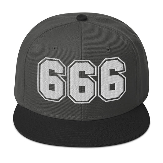 White 666 The Number of the Beast Evil Embroidered Flat Bill Cap embroidered snapback hat, product image 1