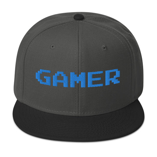8 Bit Gamer Embroidered Flat Bill Cap embroidered snapback hat, product image 1