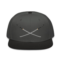 Dual Samurai Swords Anime Warrior Embroidered Flat Bill embroidered snapback hat, product image 1