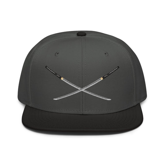 Dual Samurai Swords Anime Warrior Embroidered Flat Bill embroidered snapback hat, product image 1