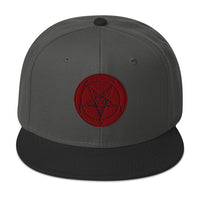 Red Baphomet Sigil Snapback – Occult Satanic Flat Bill Hat, Gothic Dark Aesthetic, Alt Streetwear Embroidered Cap embroidered snapback hat, product image 8