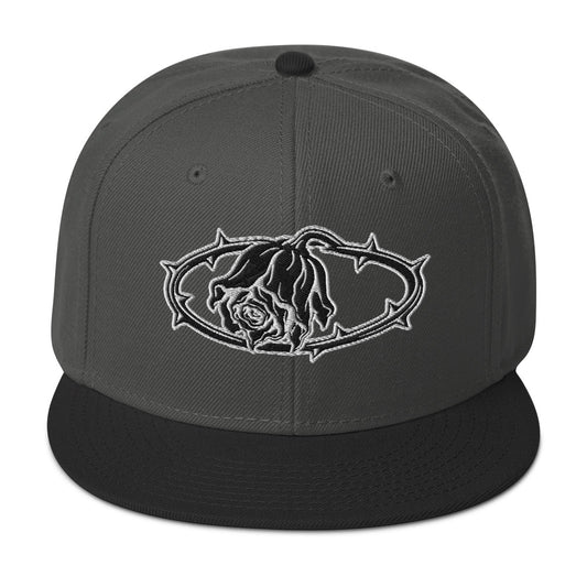 Crown of Thorns Black Death Rose embroidered snapback hat, product image 1