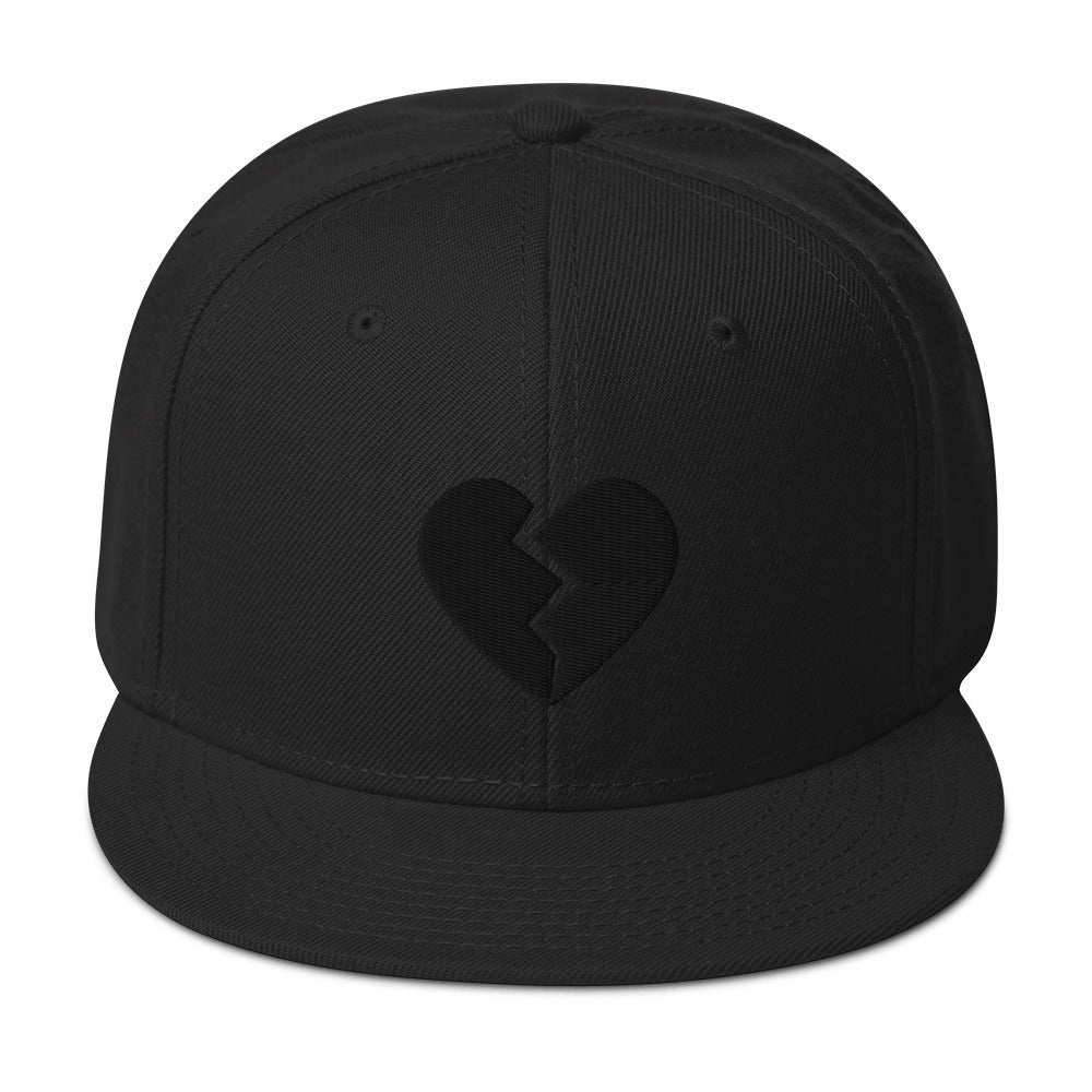 Black Broken Heart Valentines Day Embroidered Flat Bill Cap embroidered snapback hat, product image 1