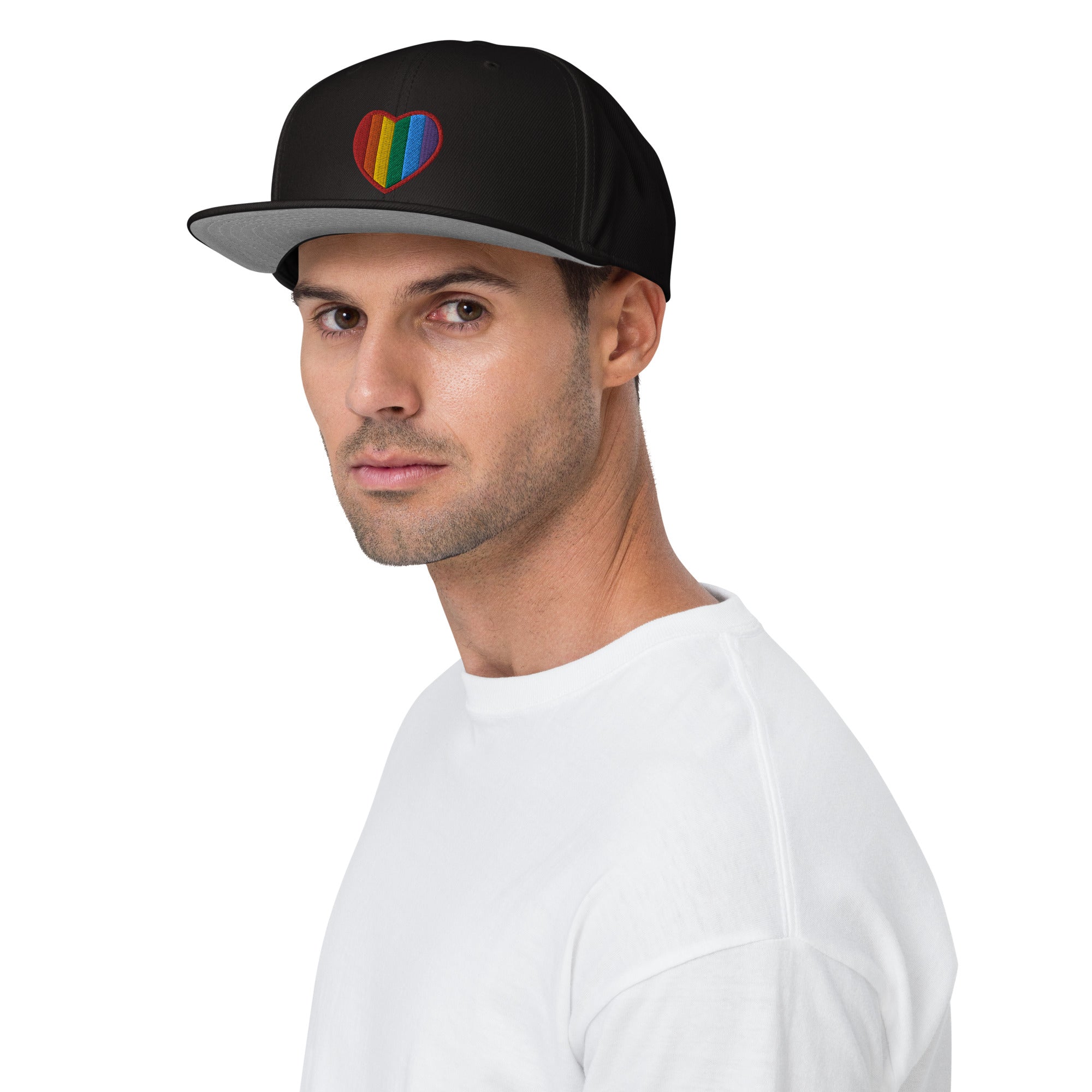 Gay Pride Rainbow Colors Heart Embroidered Flat Bill Cap Snapback Hat