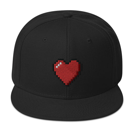 Retro 8 Bit Video Game Pixelated Heart Embroidered Flat Bill Cap embroidered snapback hat, product image 1