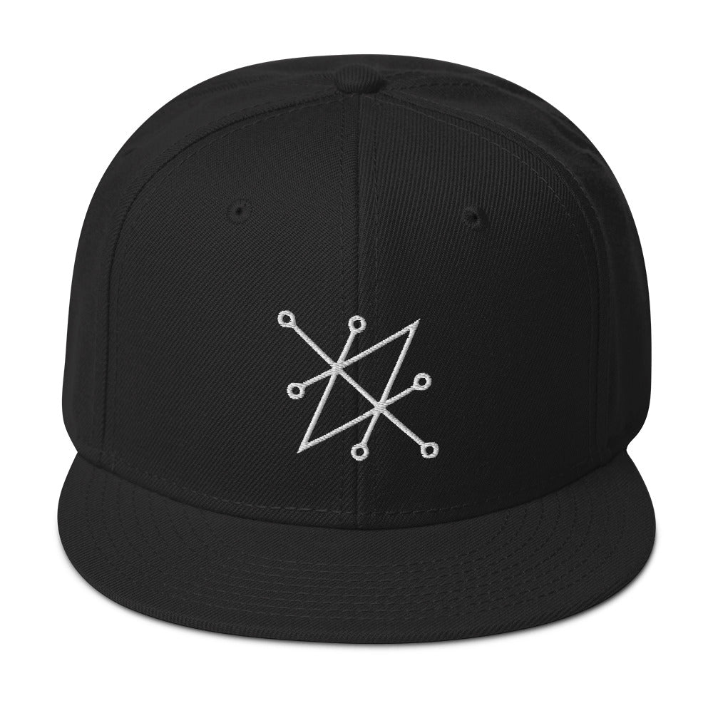 White Sigil of Fallen Angel Azazel Occult Symbol Embroidered Flat Bill Cap embroidered snapback hat, product image 1