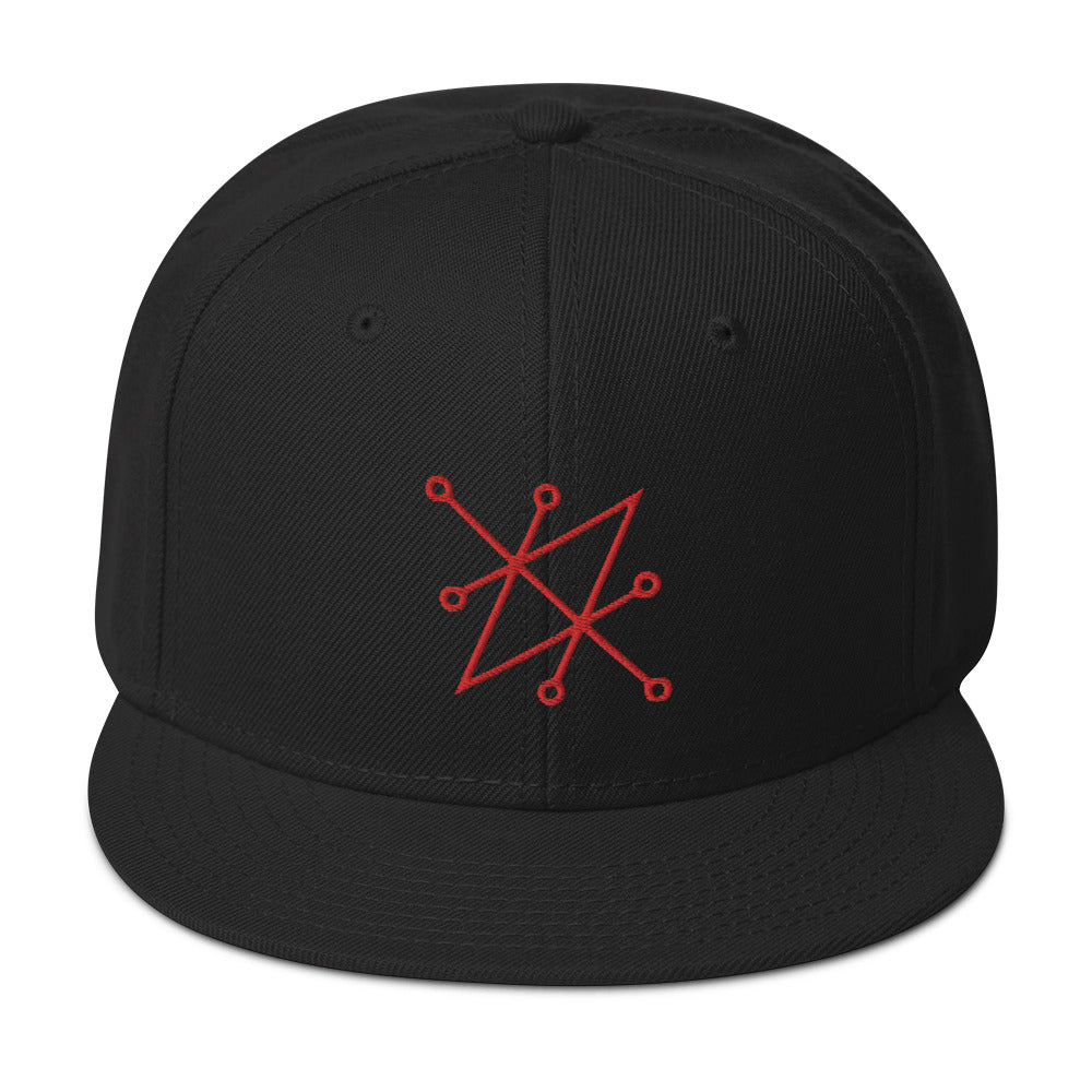 Red Sigil of Fallen Angel Azazel Occult Symbol Embroidered Flat Bill Cap embroidered snapback hat, product image 1