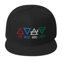 Four Elements of Matter: Fire, Water, Wind, Earth Embroidered Flat Bill Cap embroidered snapback hat, product image 1