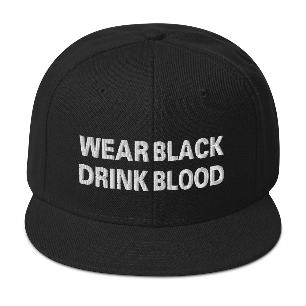Wear Black Drink Blood Embroidered Flat Bill Cap embroidered snapback hat, product image 1