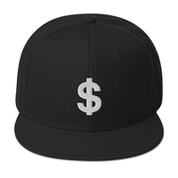 The Almighty US Dollar Sign Symbol of Money Embroidered Flat Bill Cap embroidered snapback hat, product image 1