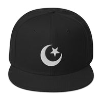 Star and Crescent Moon Ancient Symbol Embroidered Flat Bill Cap embroidered snapback hat, product image 1